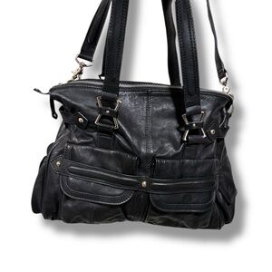 Junior Drake Mega Black Leather Steampunk Bohemian Hobo Should Crossbody Bag
